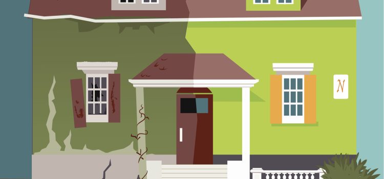 House before and after a renovation, vector illustration