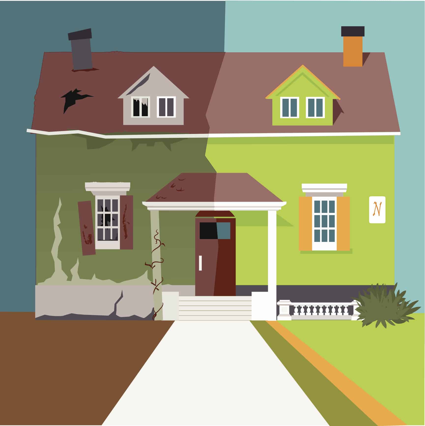 House before and after a renovation, vector illustration