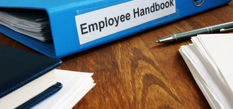 Employee Handbook manual in folder and documents.