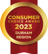Gold and red Consumer Choice Award 2023 badge for Durham Region